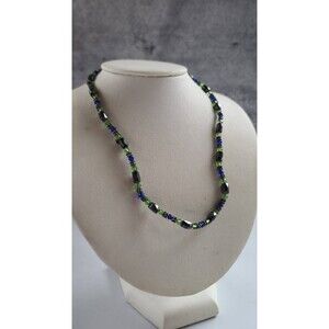 Vintage Silver Green and Blue Beaded Magnetic Necklace